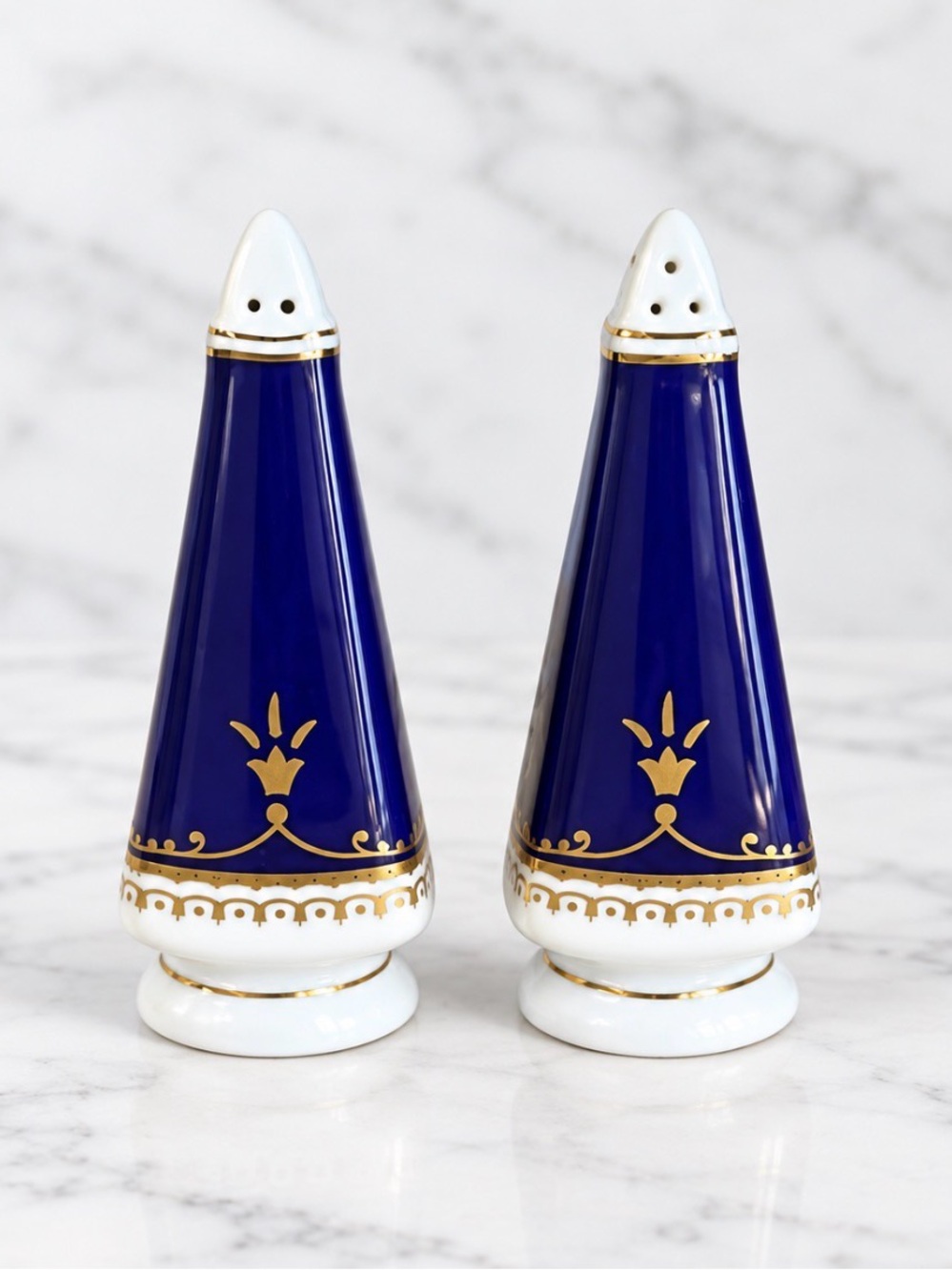 Blue and Gold Ceramic Salt & Pepper Shakers